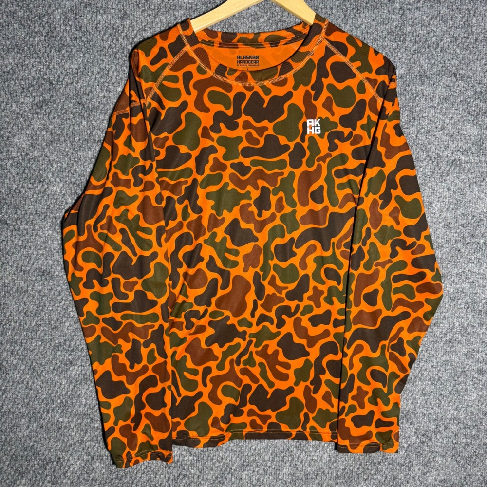 Alaskan Hardgear Duluth Trading Orange Camo Long Sleeve Shirt Men's Size Large